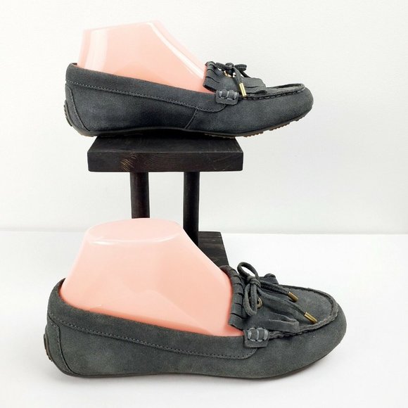 Lands End Women's Moccasin Gray Suede Fringe Slip On Loafers Size 6.5B EUC - Picture 3 of 8